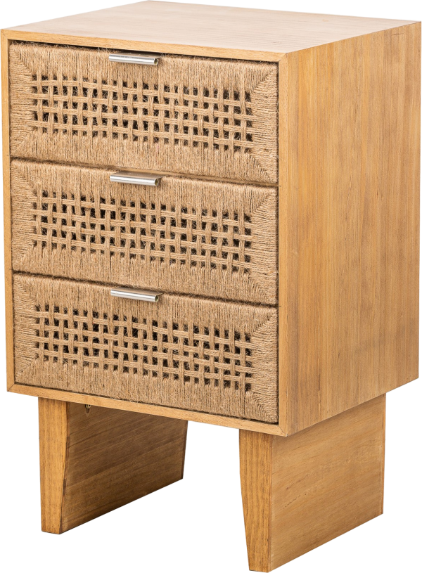 Sengebord Nordlys Furniture Merida - natbord sidebord i natur med håndflettet reb & 3 skuffer - 71Ã45Ã36 cm